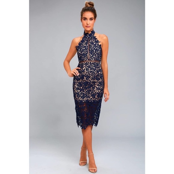 Lulu Dresses & Skirts - LULU’S Divine Destiny Navy Blue Lace Midi Dress